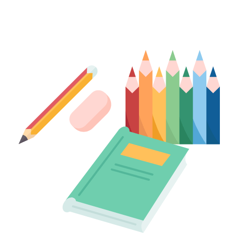 utstyr, blyant, visk, fargeblyanter, skrivebok